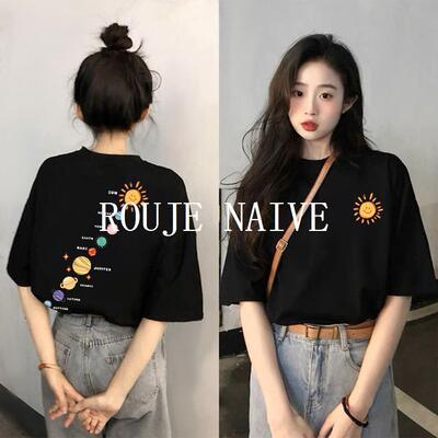 ROUJE NAIVE黑色短袖t恤女士2026新款爆款夏季设计感小众大码上衣