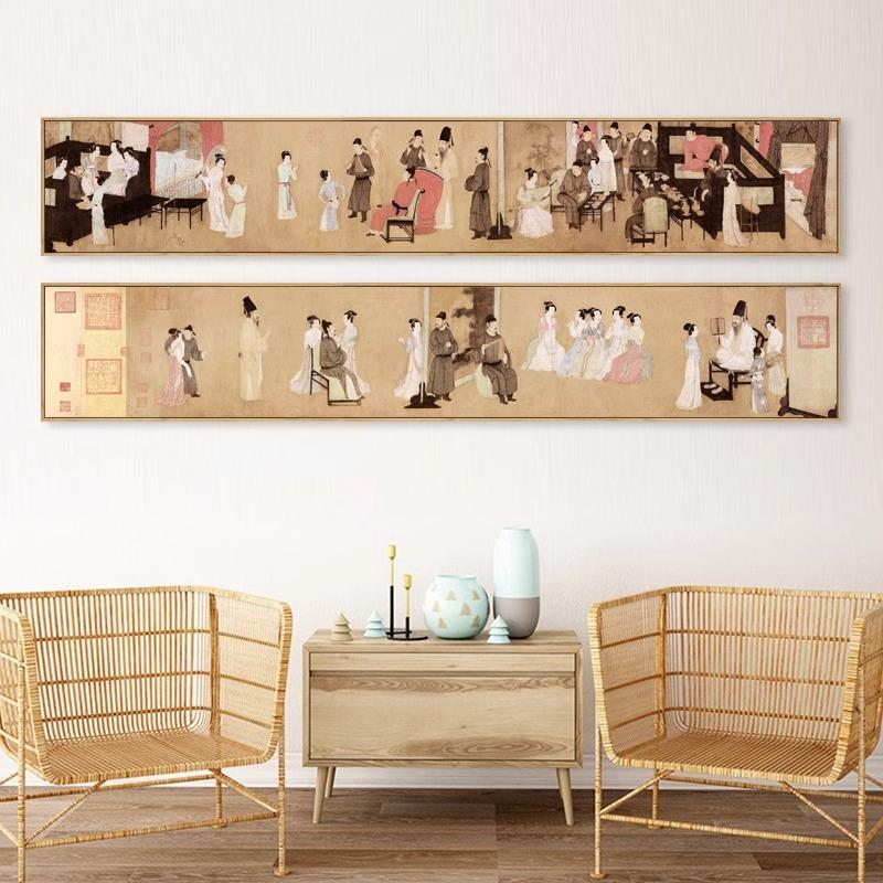 韩熙载夜宴图 复古风中式工笔国画古风装饰画新中式酒店茶室挂画