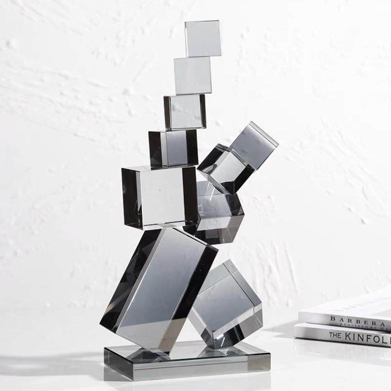 现代简约轻摆奢几何水晶件家居客厅电视柜书样板BJ0714房桌面装软