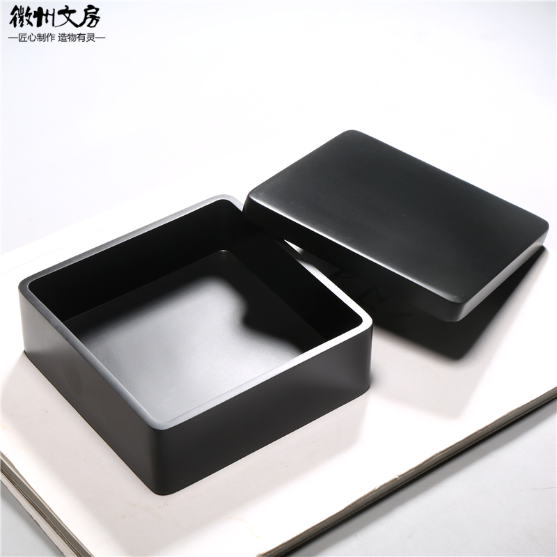 名师作品老坑砚台/墨光溢彩/天然原石带盖歙砚籽料高档文房端砚