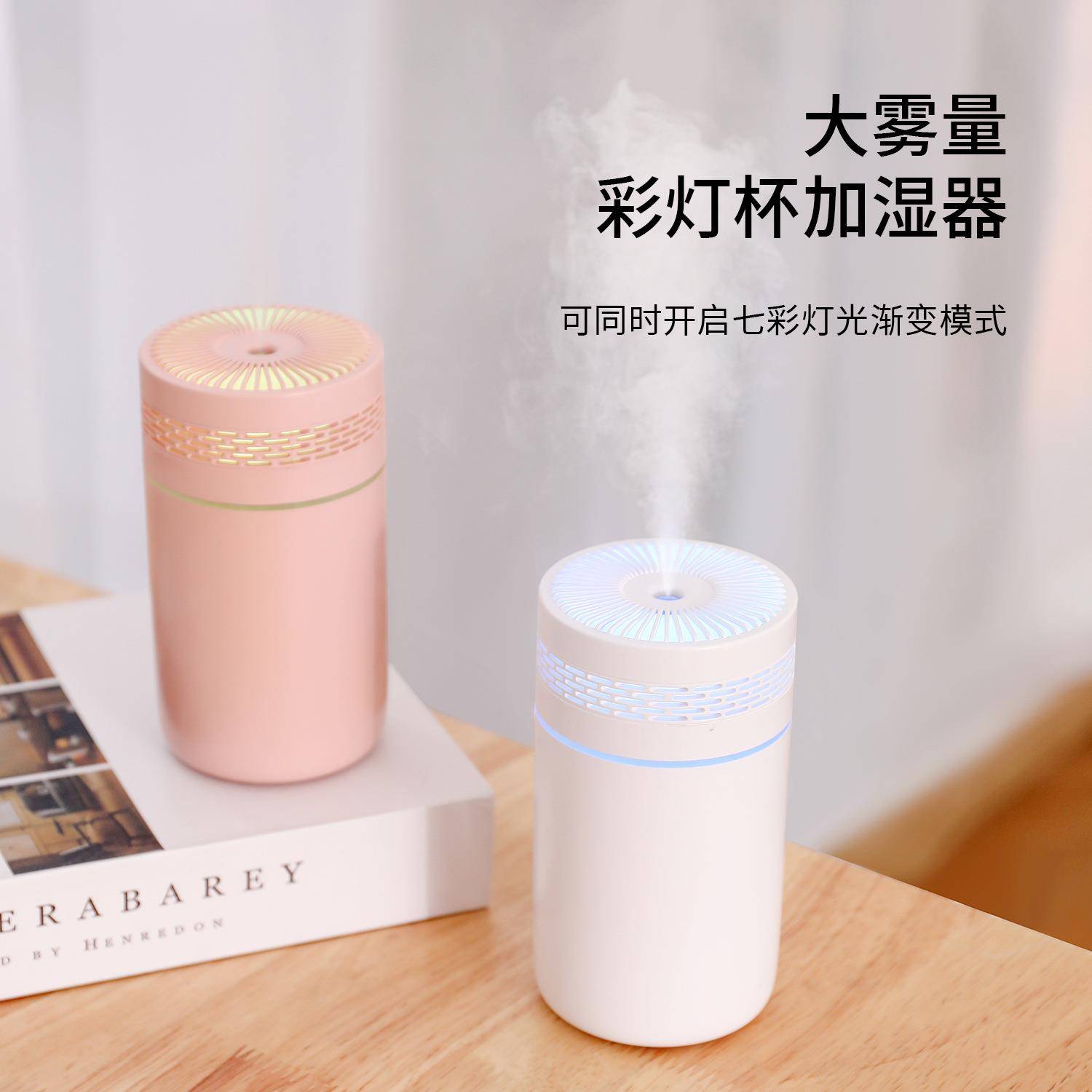 跨境新款彩灯杯加湿器迷你跑量USB喷雾补水仪静音家用车载加湿器