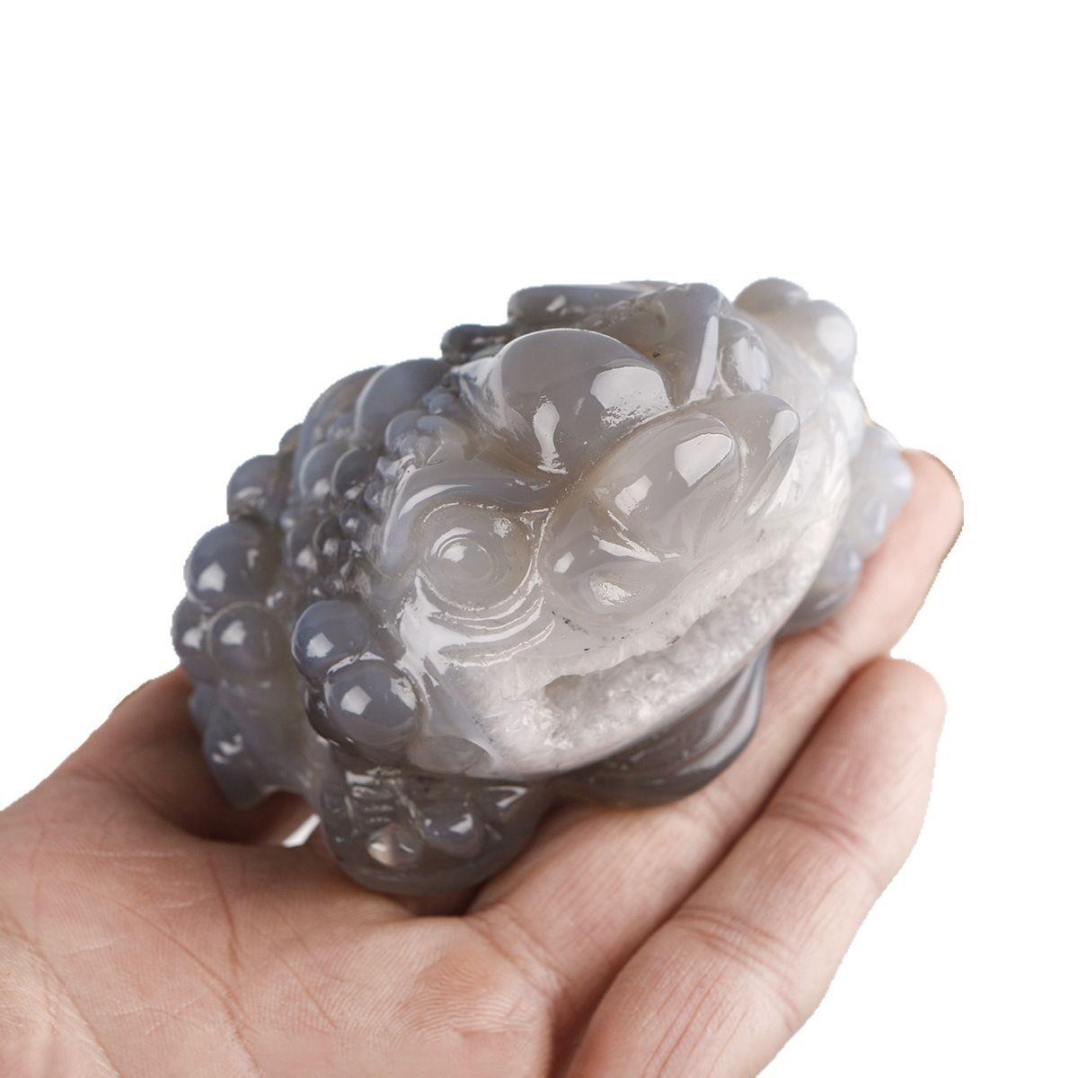 水晶高品质晶洞玛瑙金蟾雕刻件观赏把玩创意工艺品装饰收藏
