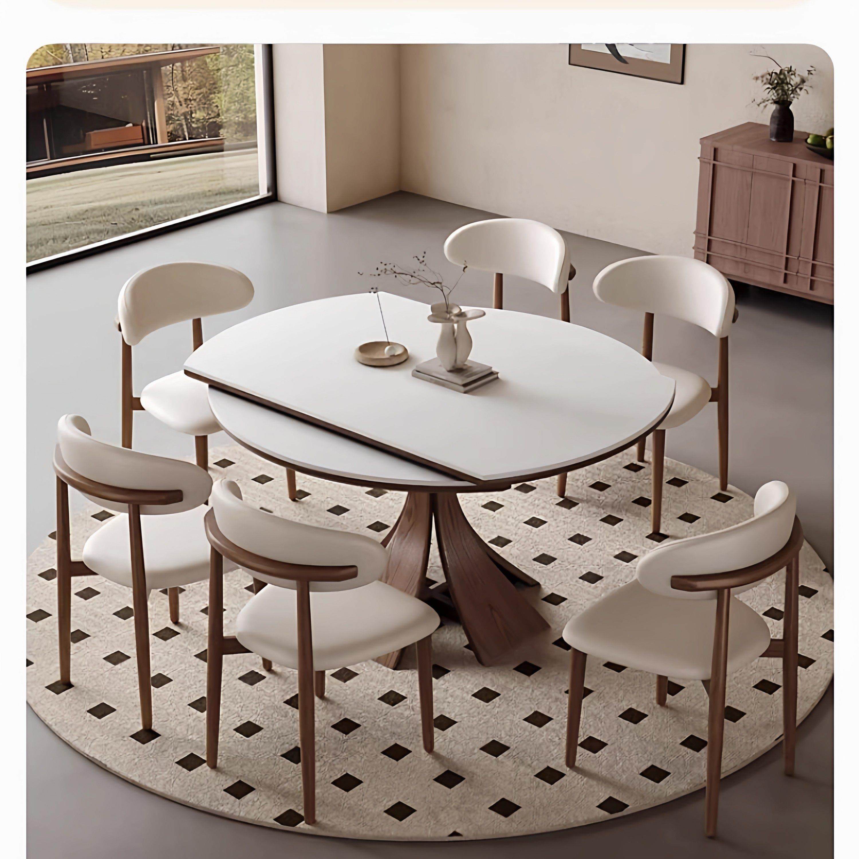 岩板餐桌可伸缩 家用小户型现代简约方圆两用中古风实木可变圆桌,住宅家具,岩板餐桌,淘宝优惠券,粉丝福利购,淘宝优惠卷