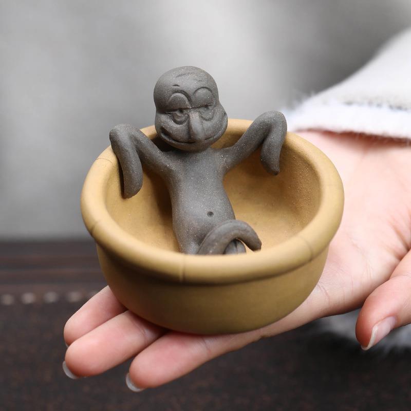 宜兴紫砂杯章鱼哥主人杯茶宠小摆件品茗小口杯雕塑茶具配件茶玩