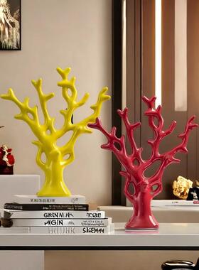 客厅招财发财树摆件家居装饰创意陶瓷景德镇博古架饰品高档工艺礼