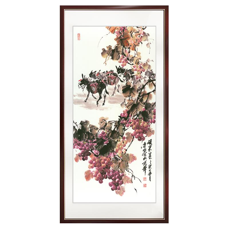 硕果累累招财风水画玄关装饰画走廊尽头挂画新中式中国风壁画水果图片