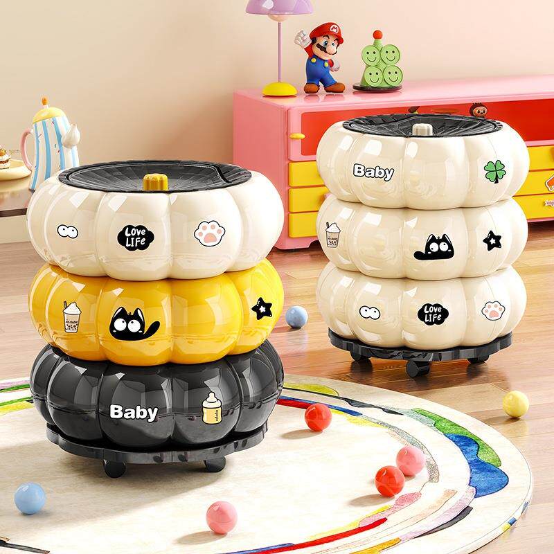 南瓜高颜值翻盖垃圾桶家用2026新款客厅可移动垃圾篓卧室厨房纸篓