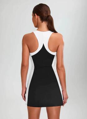 Hanging neck exposed backpack hip short dress set with