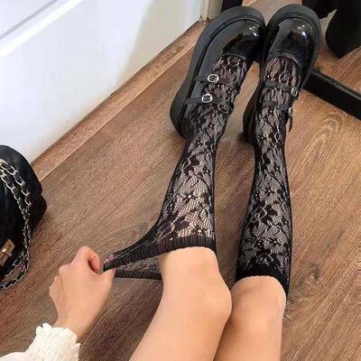 Women Sexy Floral Print Mesh Stockings Knee High Socks Soft