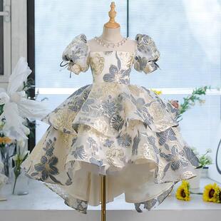 儿童晚礼服前短后长高端轻奢主持人走秀钢琴演出服女童生日公主裙