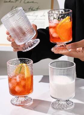 【4祇混装】高颜值轻奢浮雕玻璃高白料高脚杯4祇家用果汁杯红酒杯