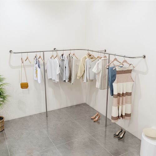 服装店展示架不锈钢挂衣架女装店上墙落地货架拉丝银色简约挂衣杆