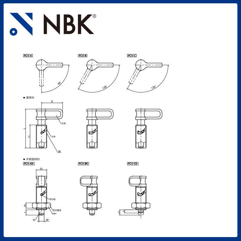 NBK PCV 手柄型分度柱塞 不锈钢弹簧销定位销分度销 机械配件直供