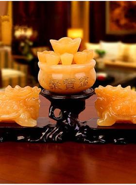 天然黄玉貔貅摆件一对玉石皮丘办公室客厅店铺貔貅