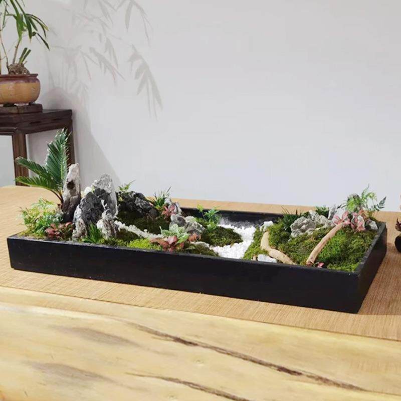 金属长条花盆底造xyGWYDDK景托盘微景长观盘方形器山水盆景底座沙
