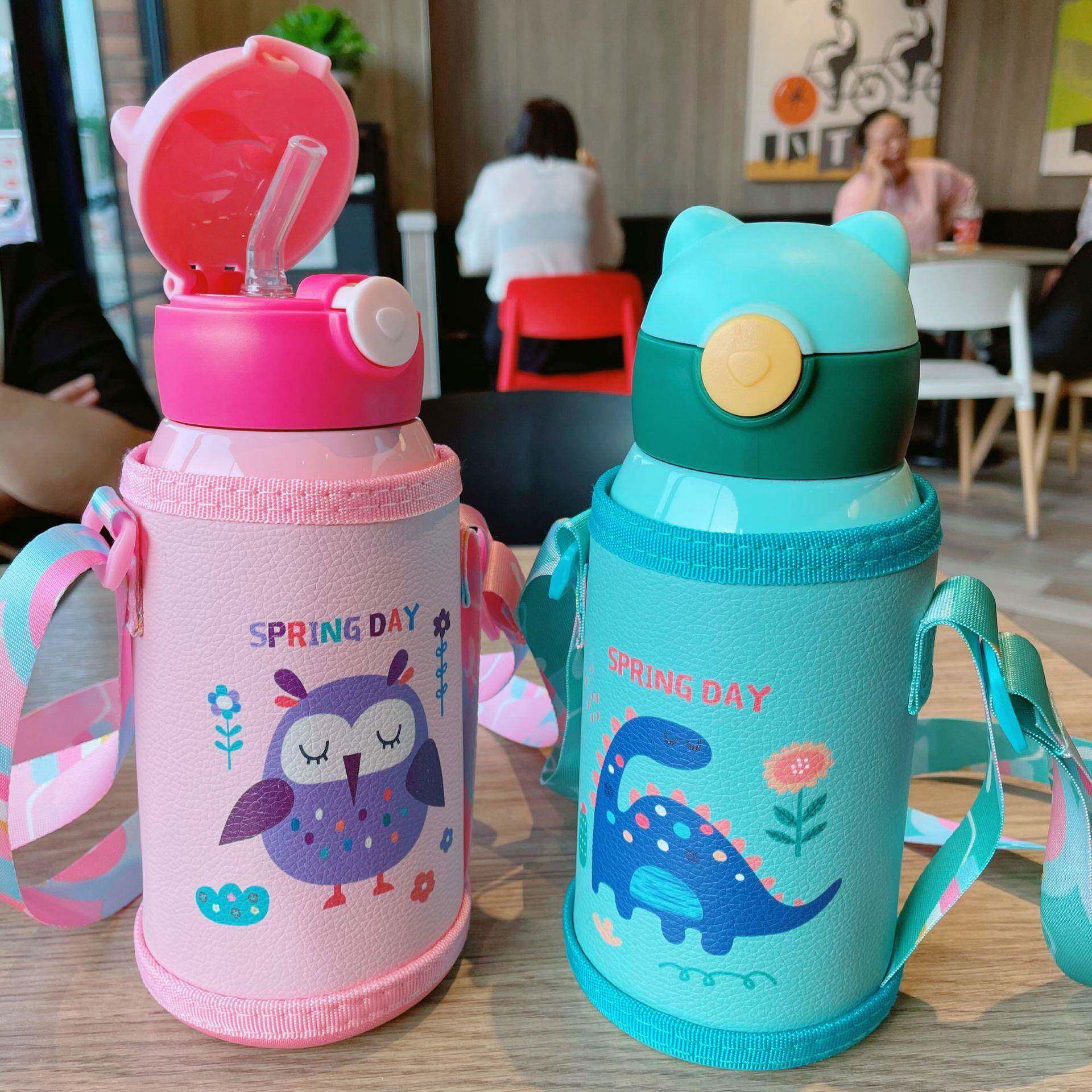 秋冬新款婴幼儿两用保温杯宝宝卡通不锈钢吸管杯双盖水壶
