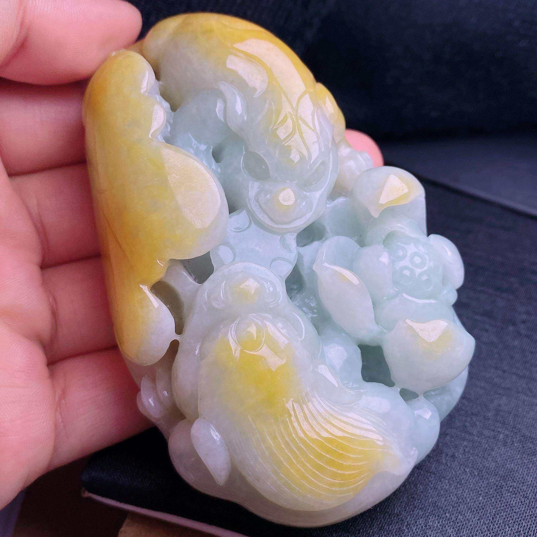 缅甸天然翡翠a货冰黄翡金蟾手玩件小摆件swj卡86.1-59.3-26.5mm