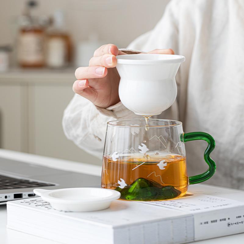 羊脂玉小花壶玻璃茶壶水壶家用煮茶耐高温花茶茶具套装过滤泡茶壶