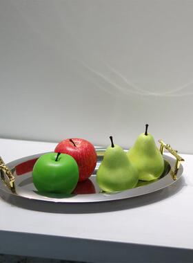 简约加厚不锈果盘圆椭形平底托盘镜面盘点心盘商用餐盘酒店水果盘