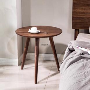 黑桃木沙发边几简家用小户型实木约休茶123几阳台闲胡小圆桌床头