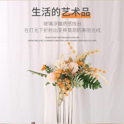 新款电镀铁艺花器道具酒店婚礼主桌花摆路引花架仿真花装饰摆件