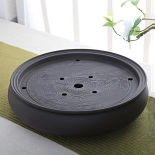 托盘中式 紫砂手工茶盘家用功夫茶具茶海小型干泡盘蓄水式 圆形茶海