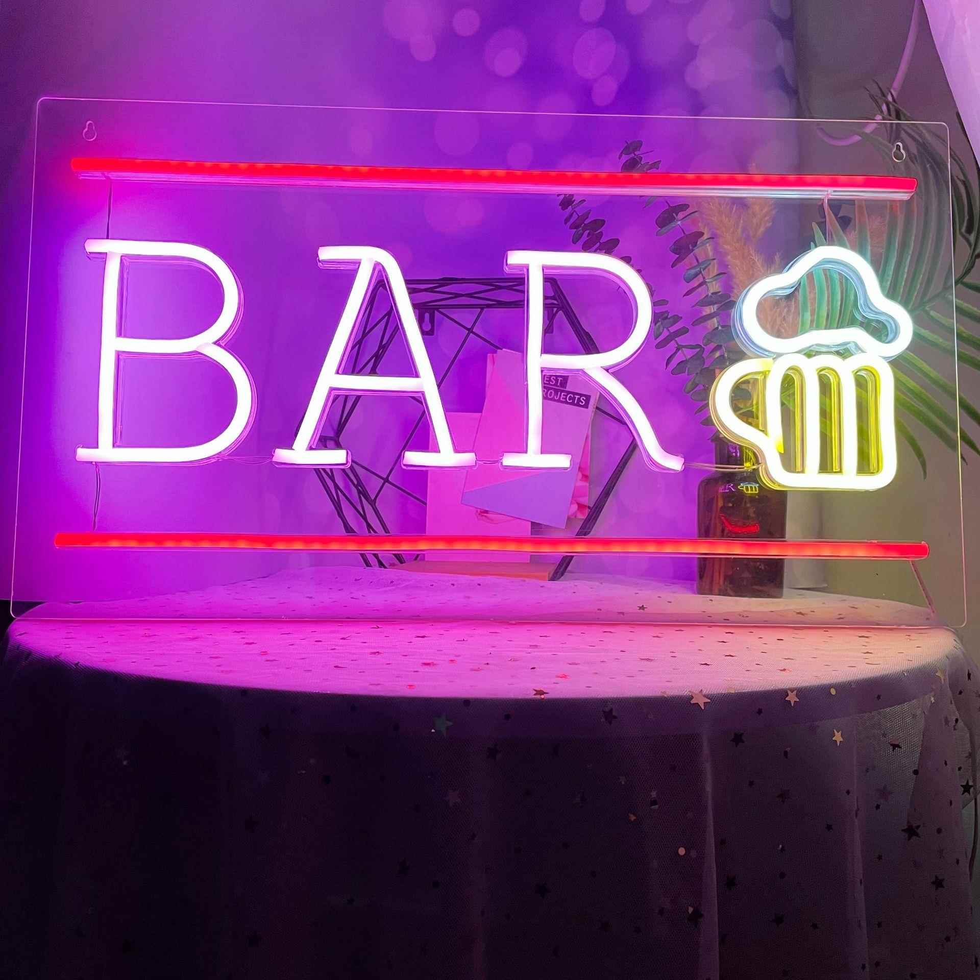 LED新款背板霓虹灯BAR啤酒 酒吧装饰氛围灯ins跨境电商热销款