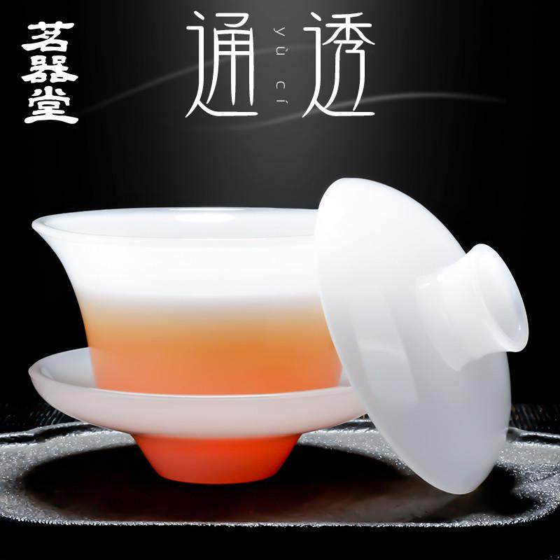 冰种玉瓷盖碗三才泡茶碗陶瓷玻璃仿玉石大号茶杯琉璃功夫茶具家用,餐饮具,盖碗,淘宝优惠券,粉丝福利购,淘宝优惠卷