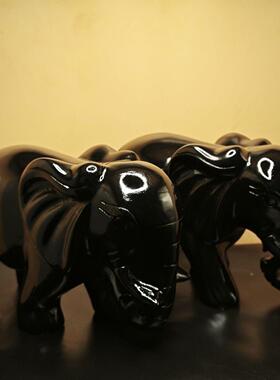 天然黑曜石大象饰品客厅大象对家入口镇屋风水运势开幕礼