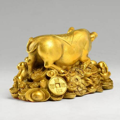 黄铜猪摆件十二生肖金猪工艺品家居客厅猪黄铜摆件铜猪