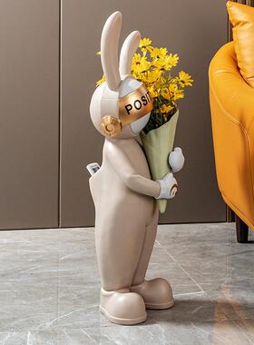 兔子客厅摆件大型落地花瓶入户门口玄关家居软装饰品电视柜旁雕塑