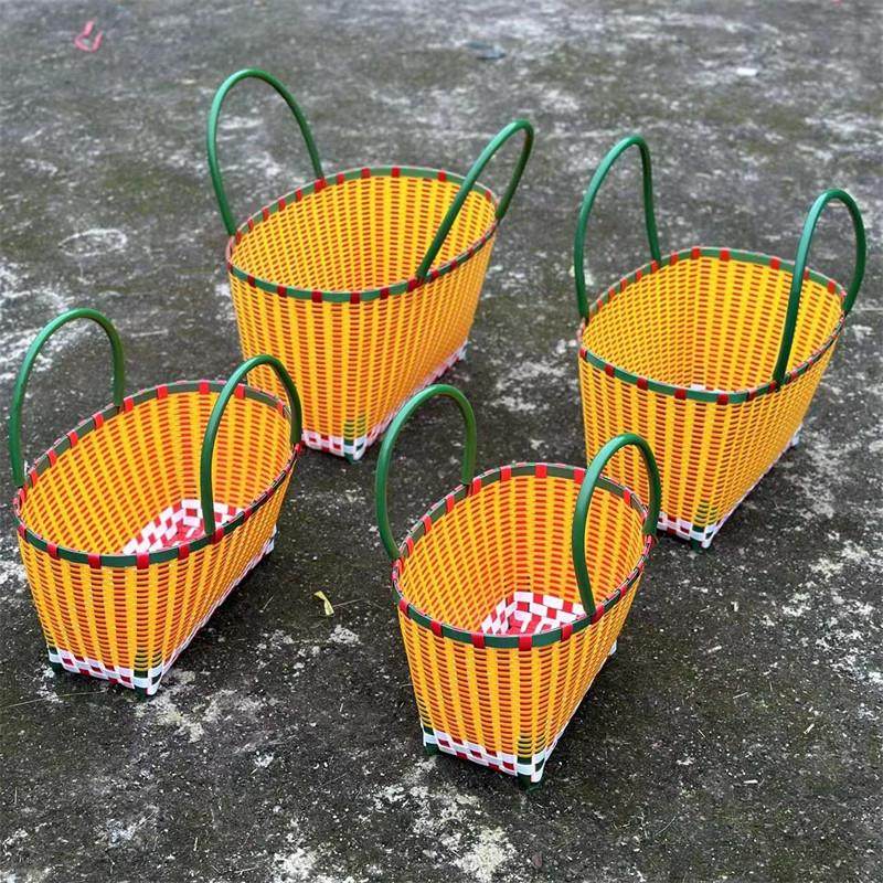 钢化塑料篮子蔬菜篮子储存篮子耐用的手工编织杂货购物采摘水果篮,特色手工艺,竹编/竹雕,淘宝优惠券,粉丝福利购,淘宝优惠卷