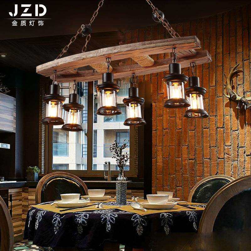 美式乡村工业风实木吊灯 酒吧咖啡馆餐厅实木吊灯 复古怀旧吊灯