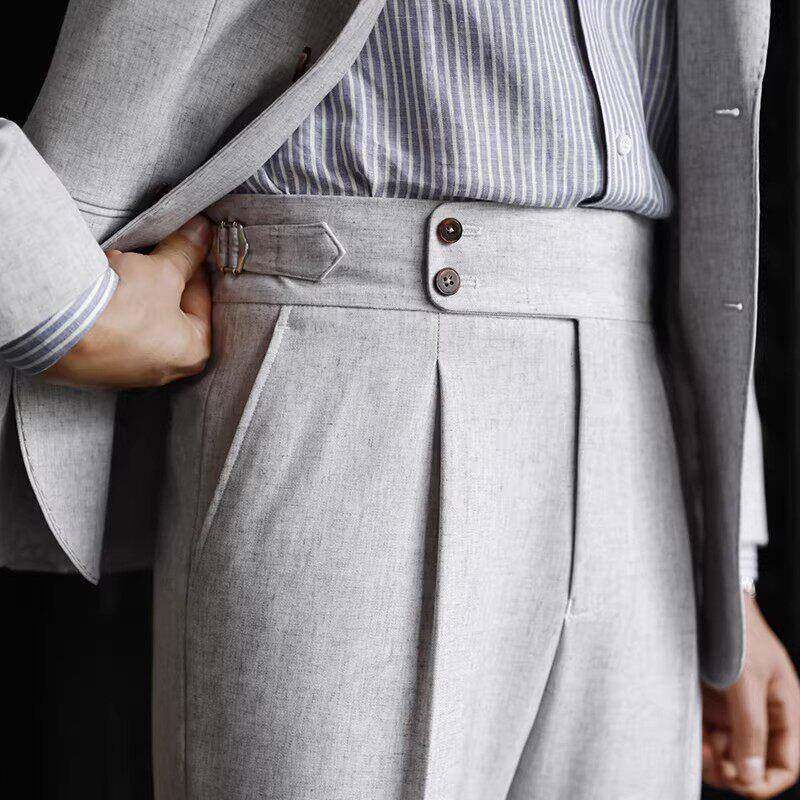 palm city高腰西裤男夏季巴黎扣商务免烫修身那不勒斯垂感长裤子