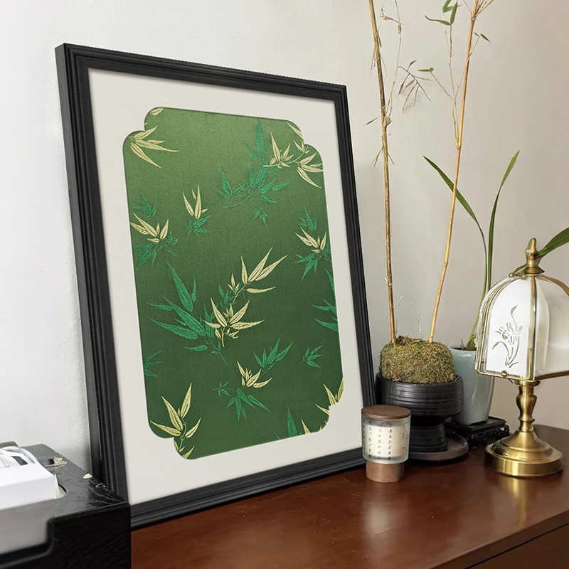 中古风高级感卧室玄关装饰画实物刺绣新中式竹子寓意植物餐厅挂画图片