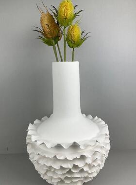 现简约白色手工陶瓷花器摆件艺术设计家居软装客厅桌面酒店样板