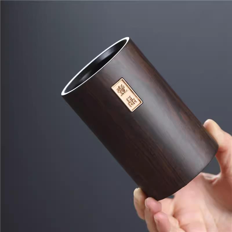 黑檀木茶筒笔筒茶道摆件茶具配件收纳筒书房木质笔桶茶夹收纳盒