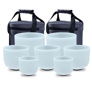 乳白磨砂水晶钵瑜伽冥想钵颂钵歌唱碗6-12寸套装带包带击打锤垫圈