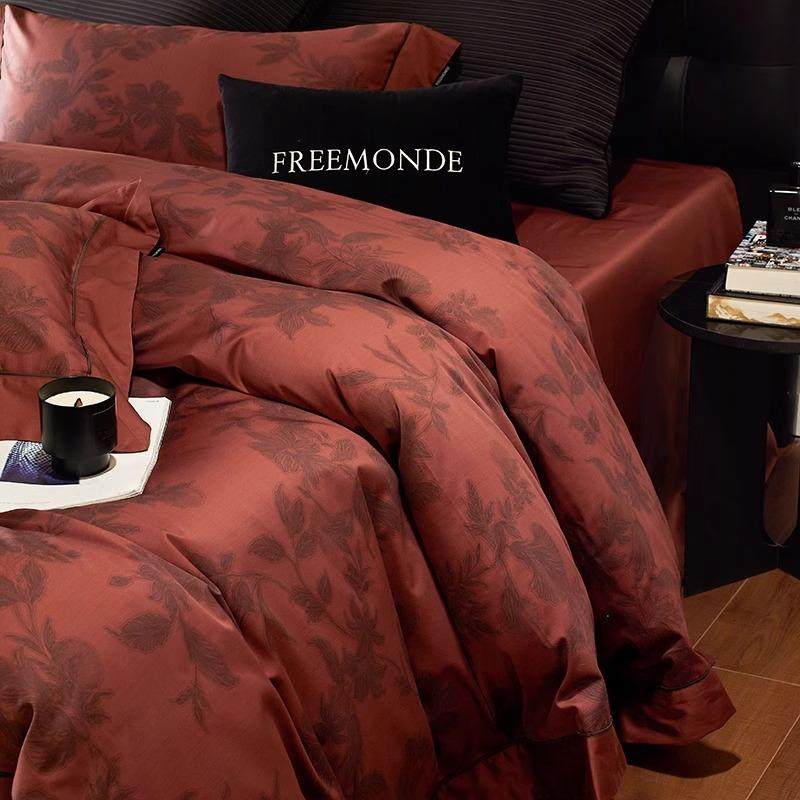 婚庆100S全棉长绒棉四件套法式印花被套床单1.8m纯棉结婚床上用品