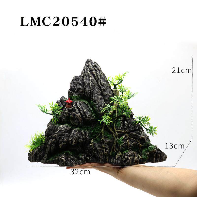 新款直销树脂假山源头 鱼缸造景假山石头仿真水草水族箱装饰大小