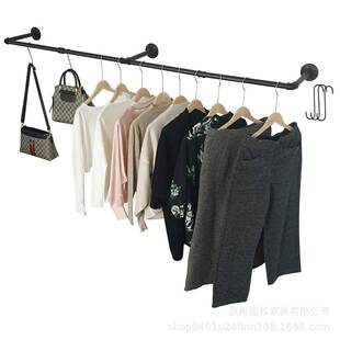 挂墙置物架挂钩工业管道衣架带S形挂钩壁挂式服装架重型铁衣杆洗
