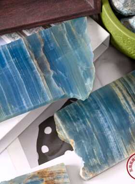 天然蓝力士原石切片 原石打磨蓝力士风景片水晶石玛瑙杯垫摆件批
