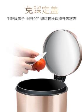 5L~12L家用圆形不锈钢垃圾桶酒店客房办公室缓降免踏定盖垃圾桶