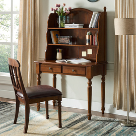 美式实木书桌书架，组合现代卧室电脑桌欧式书柜，轻奢写字桌家用桌子