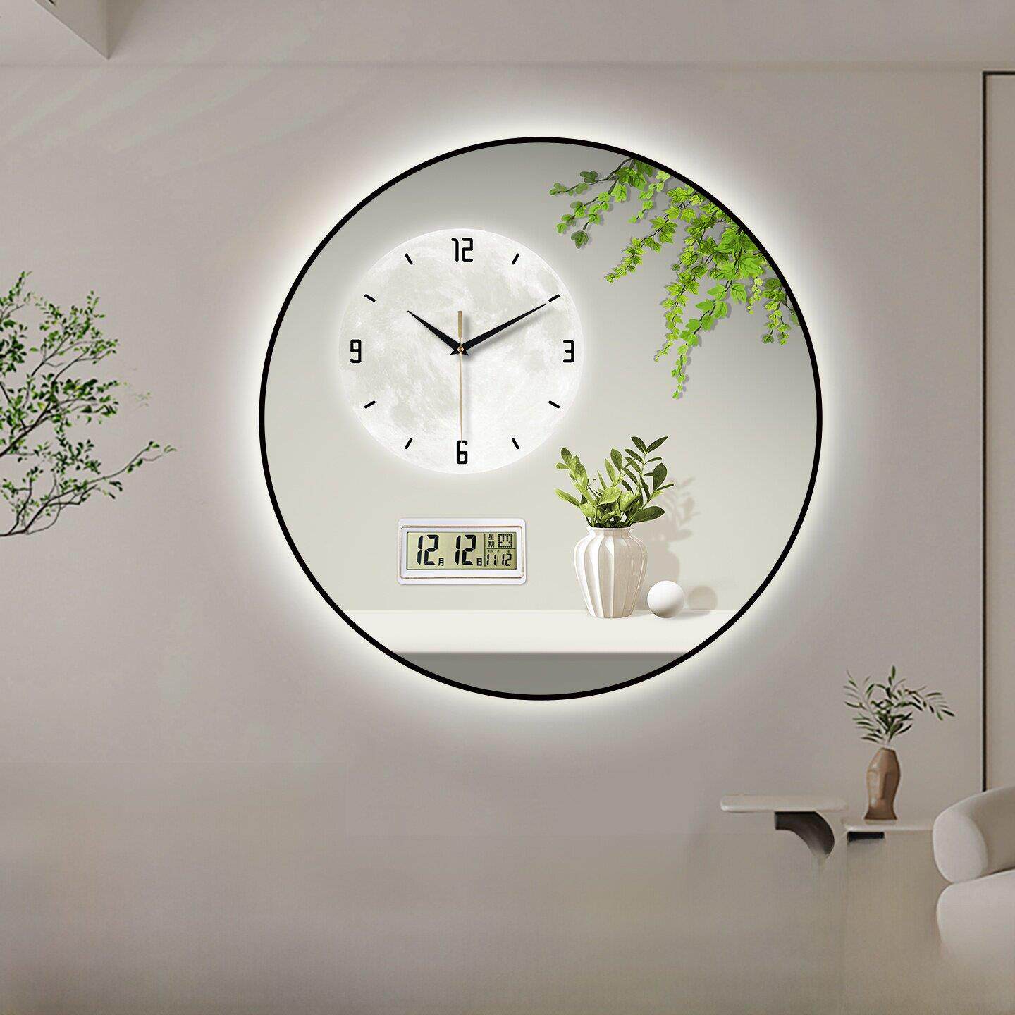 圆形绿色植物万年历数字挂钟客厅餐厅入口装饰画创意Led灯挂钟