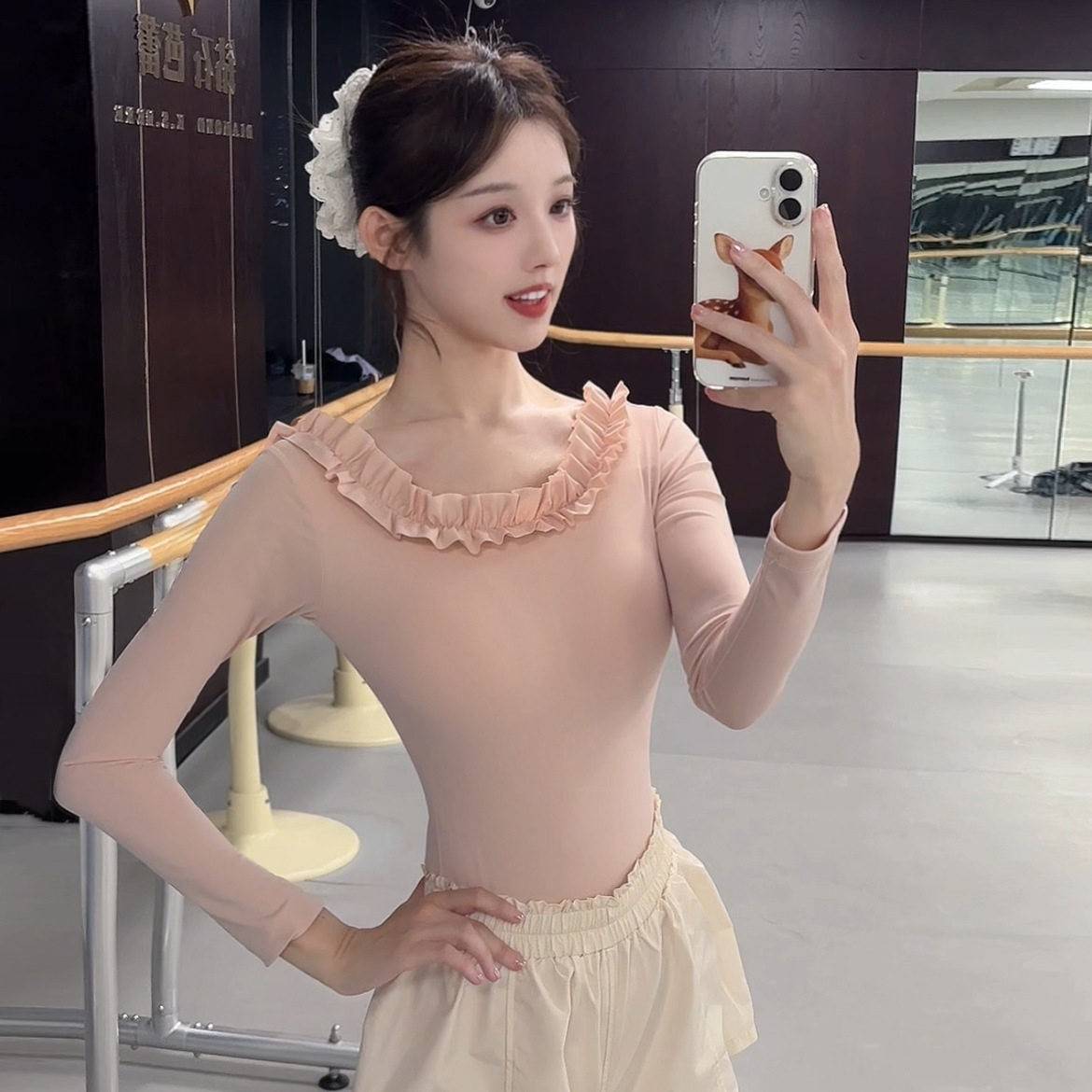 芭蕾舞服体操服成人舞蹈练功服长袖荷叶边艺考基训服中国舞连体服