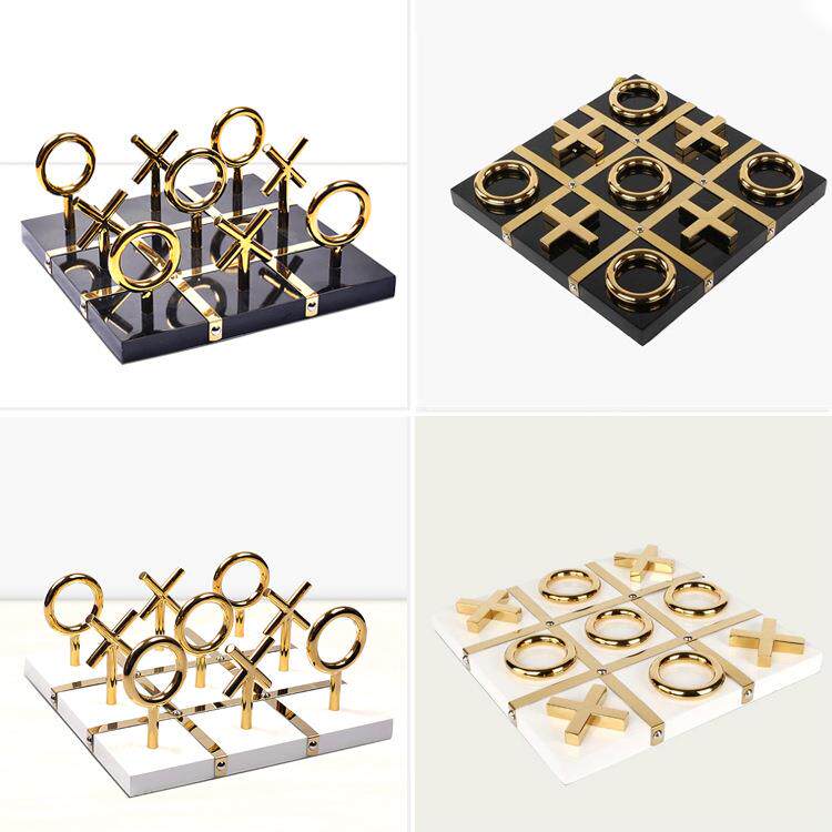 欧式现代不锈钢金属创意XO棋盘摆件样板房软装家居装饰摆件饰品