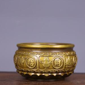 纯铜苏工聚宝盆摆件家居米缸桌面玄关客厅家用实心供奉书桌书房