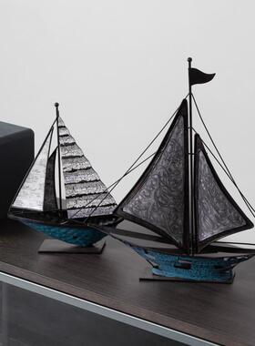 MTY北欧铁艺帆船摆件办公室办桌书架柜客厅电视做家居装饰品乡村