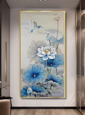 荷花翠鸟图十字绣2024新款线绣客厅竖版玄关书房满绣新中式小件
